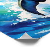 ジャンプするイルカ海波水彩ポスター ポスター (角)