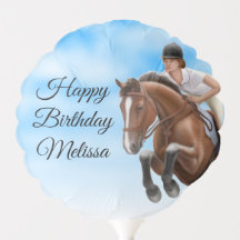 ジャンプする馬の馬乗り誕生日バルーンを表示