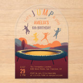 ジャンプとトランポ遊リーンキッドのバースデーパーティーアーチ アクリル招待状 (正面)