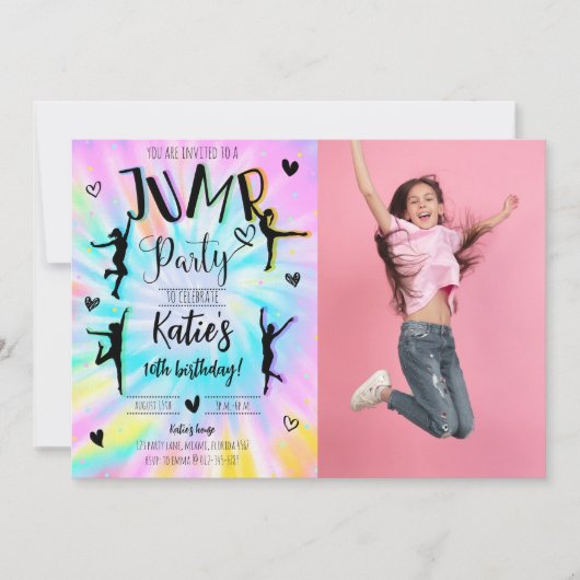 ジャンプガール絞り染め誕生日パーティー写真 招待状 (正面)