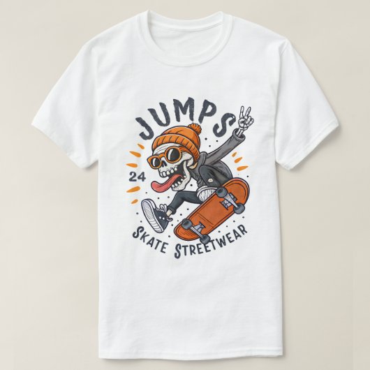 ジャンプスケルトスケートボードストリートウェアデザイン Tシャツ (デザイン正面)