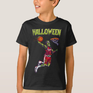 ジャンプゾンビバスケットボールダンクプレーヤーハロウィンパンプキン Tシャツ