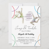 ジャンプタンブルガールギムナスト誕生日招待 招待状 (正面)