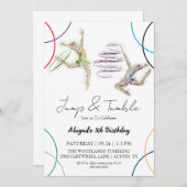 ジャンプタンブルガールギムナスト誕生日招待 招待状 (正面/裏面)