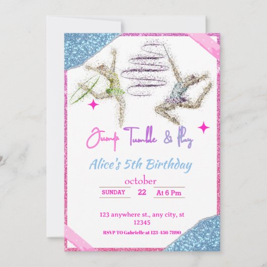 ジャンプタンブル&体操遊体学をテーマにした誕生日 招待状 (正面)