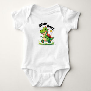 ジャンプディノよくはしゃぐ- Cartoon Sticker T-Shirt ベビーボディスーツ