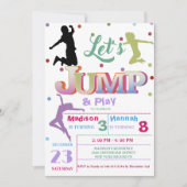 ジャンプトランポリンカラフルダブル誕生日パーティー 招待状 (正面)