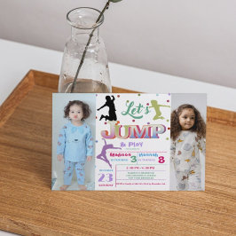 ジャンプトランポリンカラフルダブル誕生日パーティー 招待状