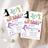 ジャンプトランポリンカラフルダブル誕生日パーティー 招待状