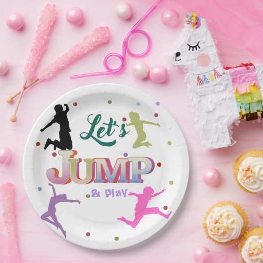 ジャンプトランポリンカラフルバースデーパーティー ペーパープレート (パーティー)