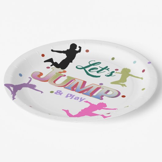 ジャンプトランポリンカラフルバースデーパーティー ペーパープレート (アングル)