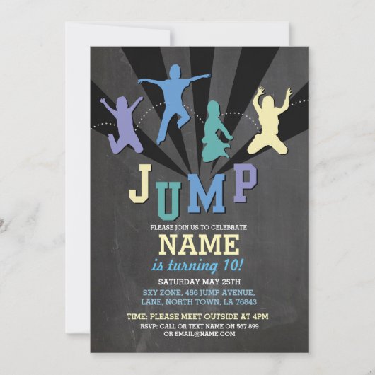 ジャンプトランポリンバースデーパーティーブルーボーイズ招待状 招待状 (正面)