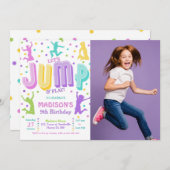 ジャンプトランポリンパーク写真誕生日パーティー 招待状 (正面/裏面)