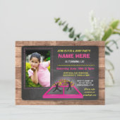 ジャンプトランポリンピンクガールズ誕生日招待状 招待状 (スタンド正面)