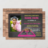 ジャンプトランポリンピンクガールズ誕生日招待状 招待状 (正面/裏面)