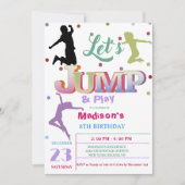 ジャンプトランポリン女カラフルの子の誕生日パーティー 招待状 (正面)
