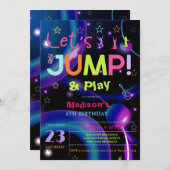 ジャンプトランポリン女カラフルの子の誕生日パーティー 招待状 (正面/裏面)