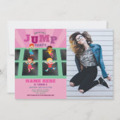 ジャンプトランポリン誕生日ガールズピンク写真 招待状 (正面)