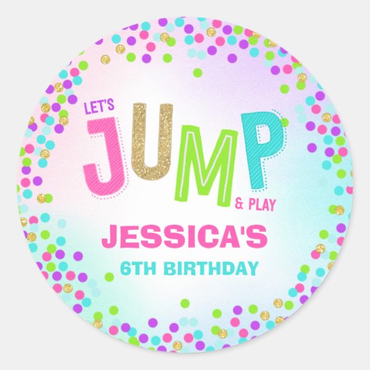 ジャンプトランポリン誕生日パーティーデコーパーソナライズされたル ラウンドシール (正面)