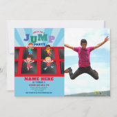 ジャンプトランポリン誕生日ブルーボーイズ写真 招待状 (正面)