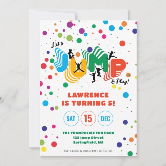 ジャンプト遊ランポリンパークパーティー子供の誕生日 招待状 (正面)