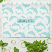 ジャンプドルフィンアクアパーソナライズされた キッチンタオル (折り畳み)