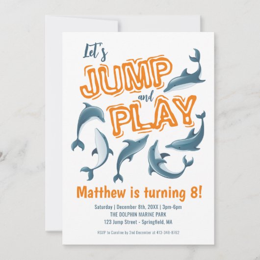 ジャンプド遊ルフィンパークキッズパーティーオレンジ誕生日 招待状 (正面)