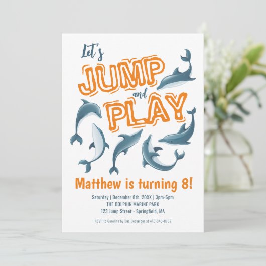 ジャンプド遊ルフィンパークキッズパーティーオレンジ誕生日 招待状 (スタンド正面)