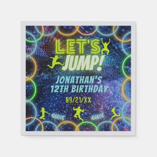 ジャンプバウンストランポリンパーティーネオングリーングロー スタンダードカクテルナプキン (正面)