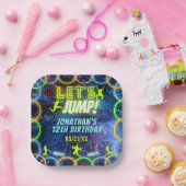 ジャンプバウンストランポリンパーティーネオングリーングロー ペーパープレート (パーティー)