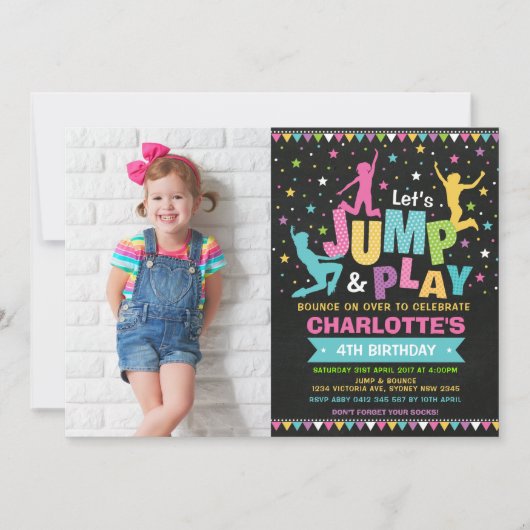 ジャンプバウンスハウストランポリンバースデーパーティー 招待状 (正面)