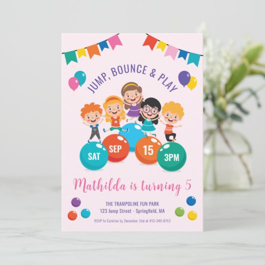 ジャンプバウンス遊屋内遊び場バースデーパーティー 招待状 (スタンド正面)