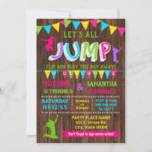 ジャンプバースデートランポリンとピンクのパーティー 招待状 (正面)