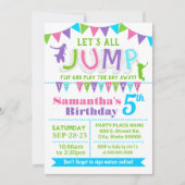 ジャンプバースデートランポリンバウンスハウスピンクパーティー 招待状 (正面)