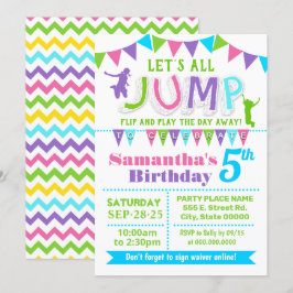 ジャンプバースデートランポリンバウンスハウスピンクパーティー 招待状