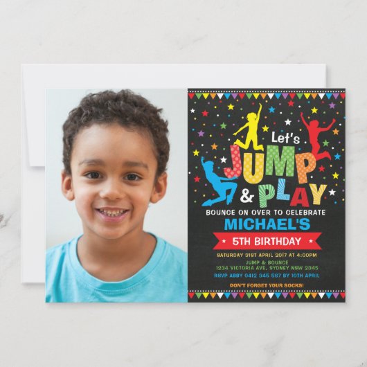 ジャンプバースデーパーティートランポリンバウンスハウス 招待状 (正面)
