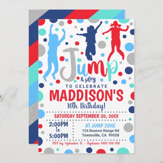 ジャンプバースデー招待状 男の子 女の子 ジャンプ トランポリン 招待状 (正面/裏面)