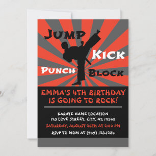 ジャンプパンチキックブロック空手パーティー誕生日 招待状