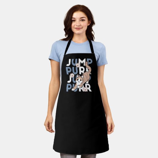 ジャンプパージャンプよくはしゃぐ:おもしろいアートと猫デザイン エプロン (着用した状態)