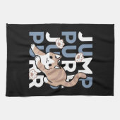 ジャンプパージャンプよくはしゃぐ:おもしろいアートと猫デザイン キッチンタオル (横)