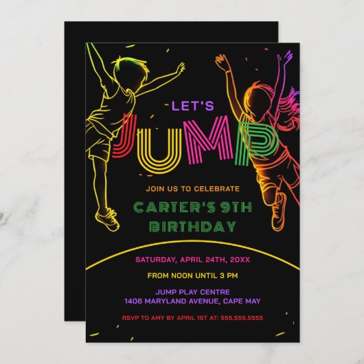ジャンプパーティーおもしろい子供の誕生日招待状 招待状 (正面/裏面)