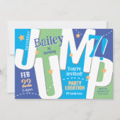 ジャンプパーティーかわいいブルーグリーンボーイ誕生日 招待状 (正面)