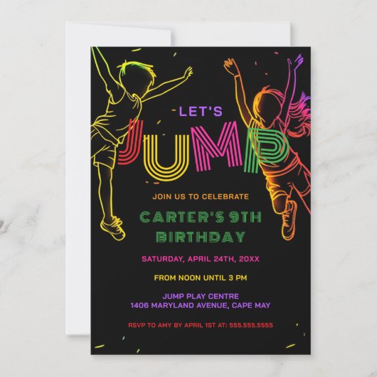 ジャンプパーティーの子供の誕生日招待状 招待状 (正面)
