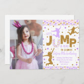 ジャンプパーティー金ゴールド紙吹雪誕生日招待状 招待状 (正面/裏面)