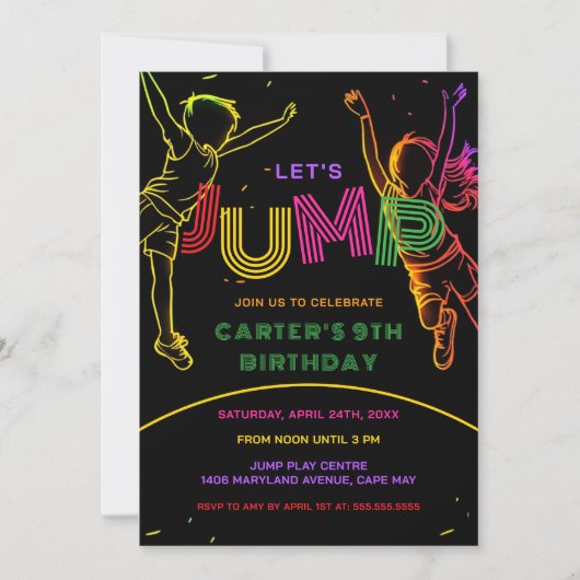 ジャンプパーティー 楽しい 子供の誕生日招待状 招待状 (正面)