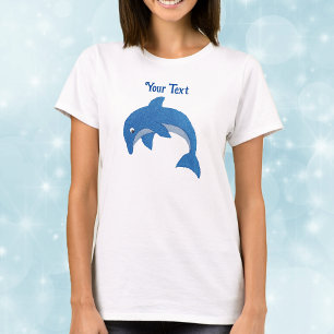 ジャンプ位置の青い白いイルカ Tシャツ