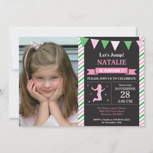 ジャンプ招待状トランポリン誕生日パーティー 招待状 (正面)