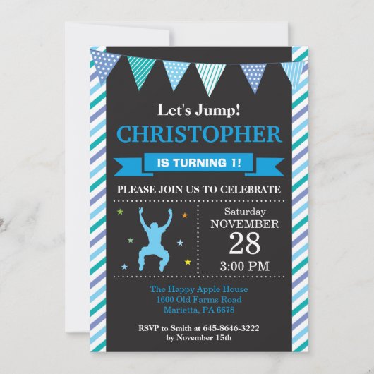 ジャンプ招待状トランポリン誕生日パーティー 招待状 (正面)