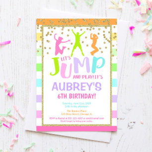 ジャンプ誕生日パーティーの女の子、トランポリンパーティー 招待状