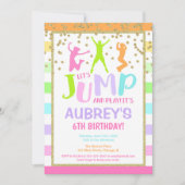 ジャンプ誕生日パーティーの女の子、トランポリンパーティー 招待状 (正面)